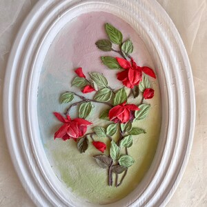 Fleurs rouges Sculpture Peinture 3d Plâtre Pano Bell Fleurs Peinture 3d Peinture Texture Pâte Peinture Floral Sculpture Wall Art