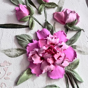Pivoine sculpture peinture 3d fleur mur art Original empâtement peinture 3d pivoine décor à la maison peinture dans le cadre