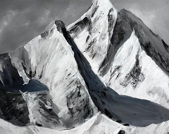 Monochrome Mountain Landscape Original Acrylic Painting on Canvas