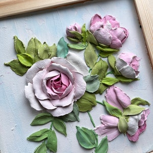 Escultura de flores Pintura Rosas Pintura 3D Pintura floral Arte de pared 3D Regalos Arte Bajo relieve arte de pared Pintura de yeso