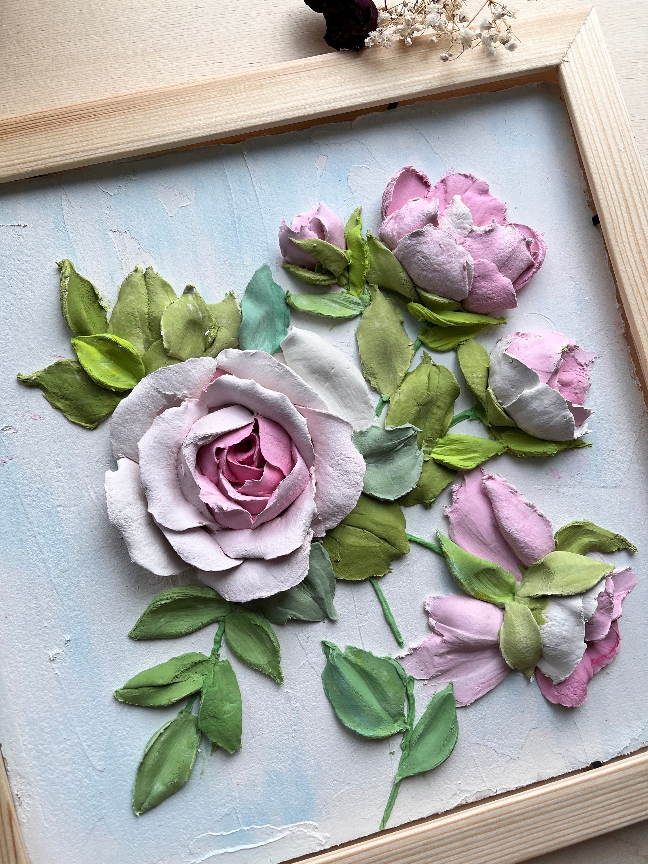 Original Sculpture Textured Painting Roses on Stretched Canvas Wall Art  Unique Large Texture Paste Flowers Modern Art 3d Art Large 