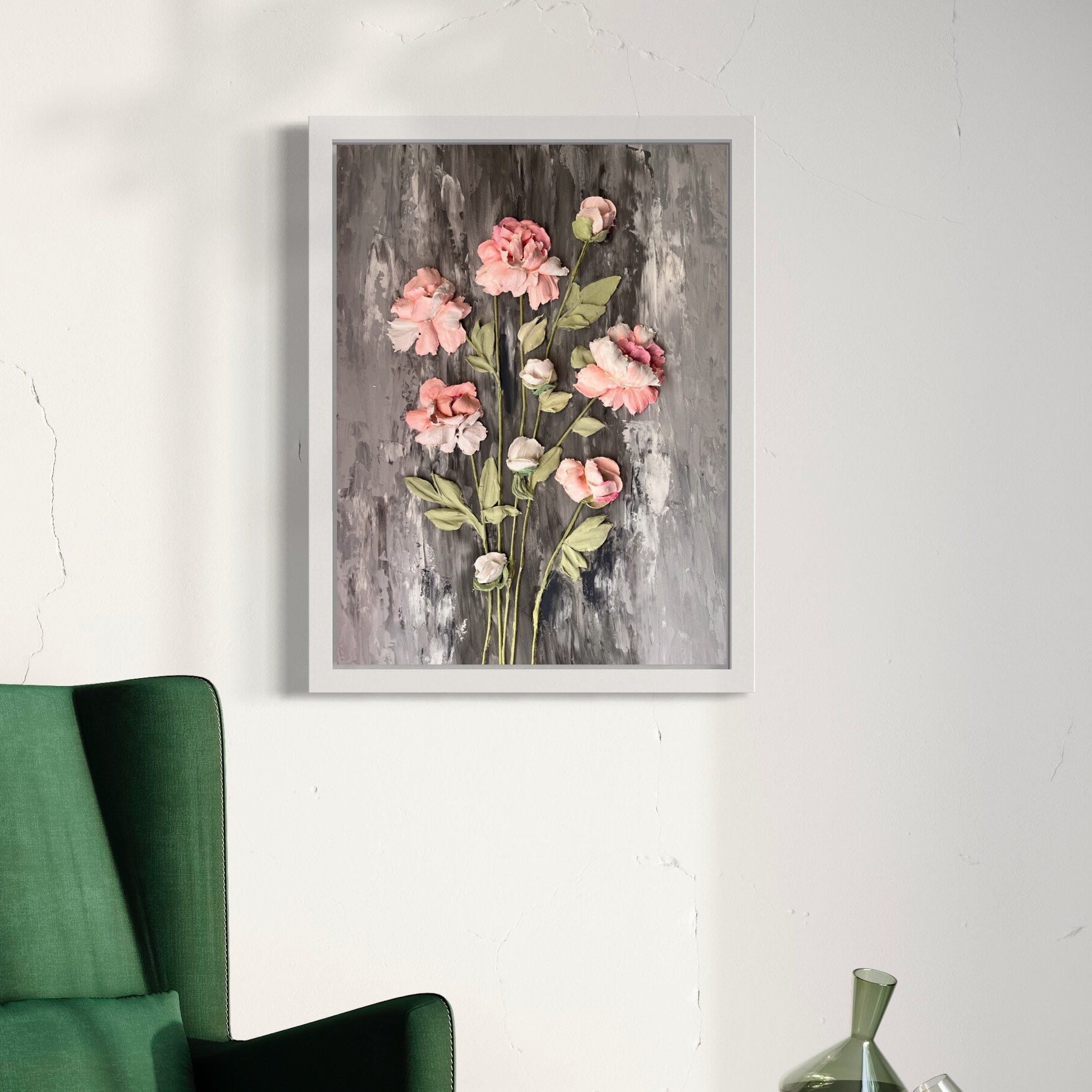 オリジナルの花の彫刻の絵画 3D絵画 壁アート 花の芸術的な彫刻 花の