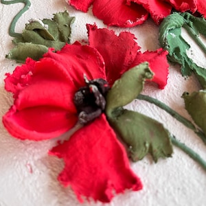 Peinture sculpturale de coquelicot fleurs en plâtre 3d peinture fleurs 3d art mural fleurs 3d réalistes cadeau de Noël art mural floral 3d