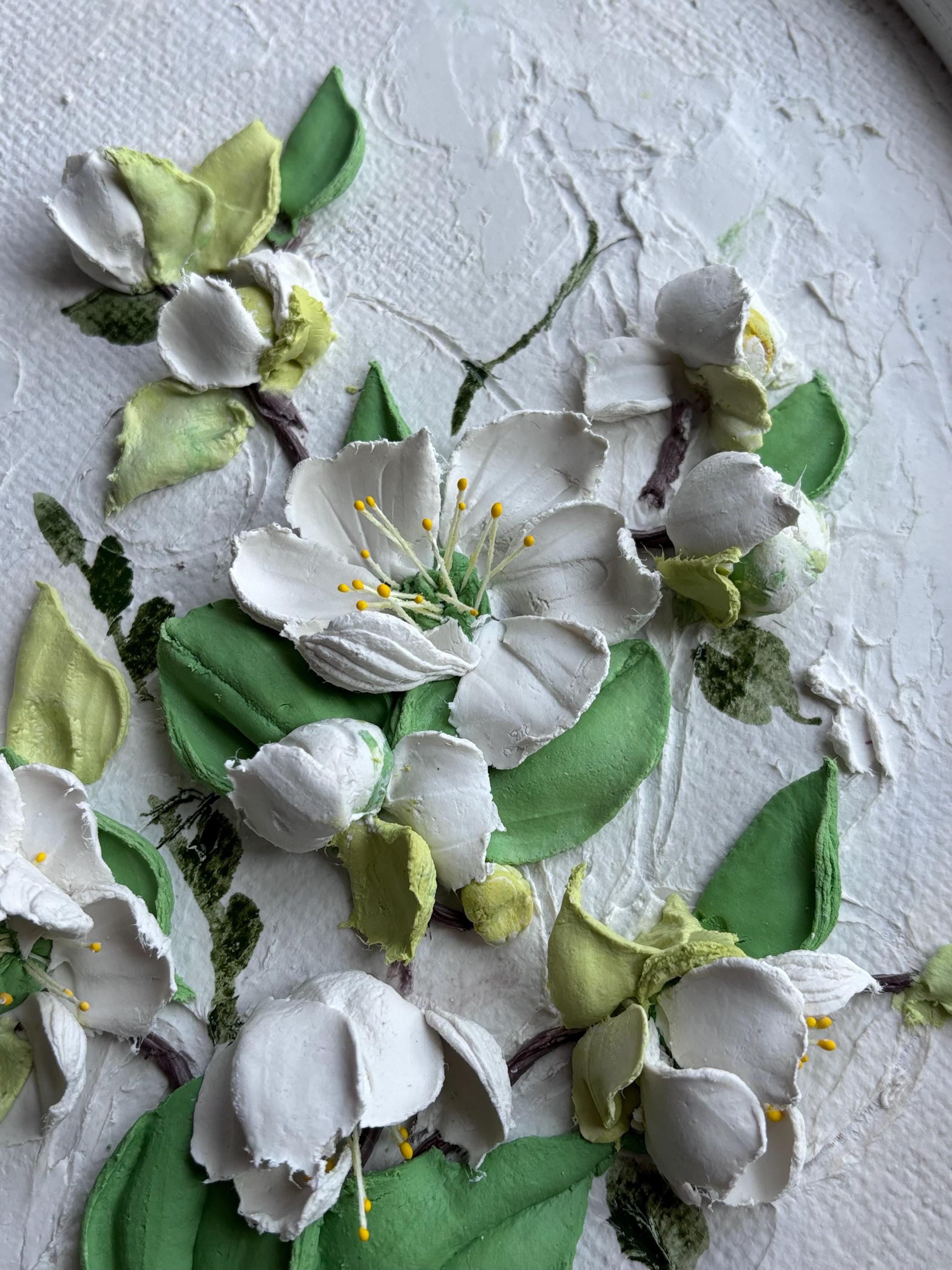 Apple Blossom in Bloom 3D Floral Wall Art Sculptural Flower Painting ...