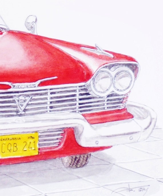 プリマス フューリー (1958) 紙にオリジナルの水彩画、映画