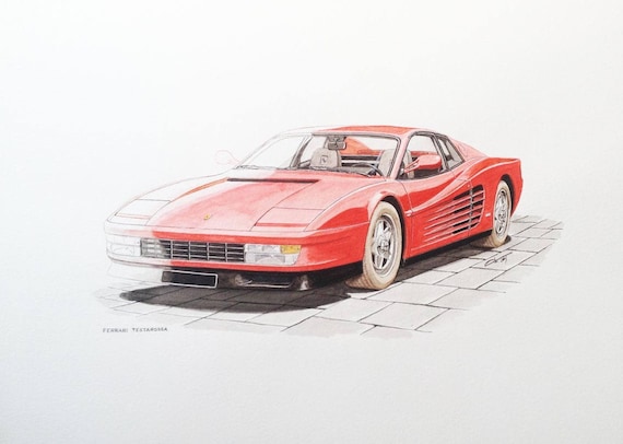 FERRARI Testarossa Original Watercolour Painting on Paper | Etsy