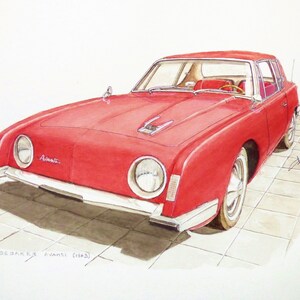 Studebaker Avanti (1963) Original watercolor painting on paper, classic car