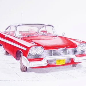 Plymouth  Fury  (1958)  original watercolor, car from the movie Christine