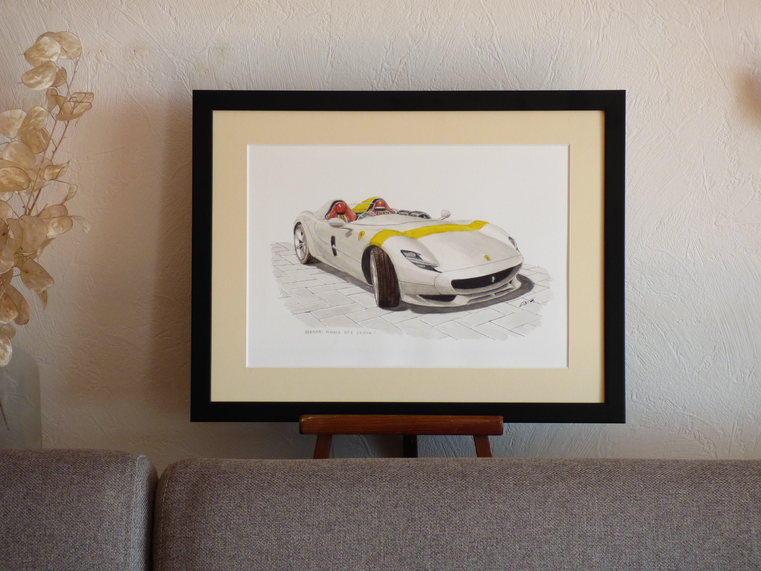 FERRARI Monza SP2 (2018), Original Watercolor on Paper, Sports and