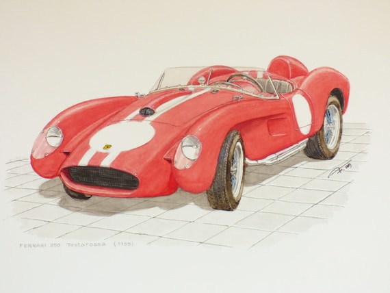 FERRARI 250 Testarossa (1955), Original Watercolor on Paper - Etsy
