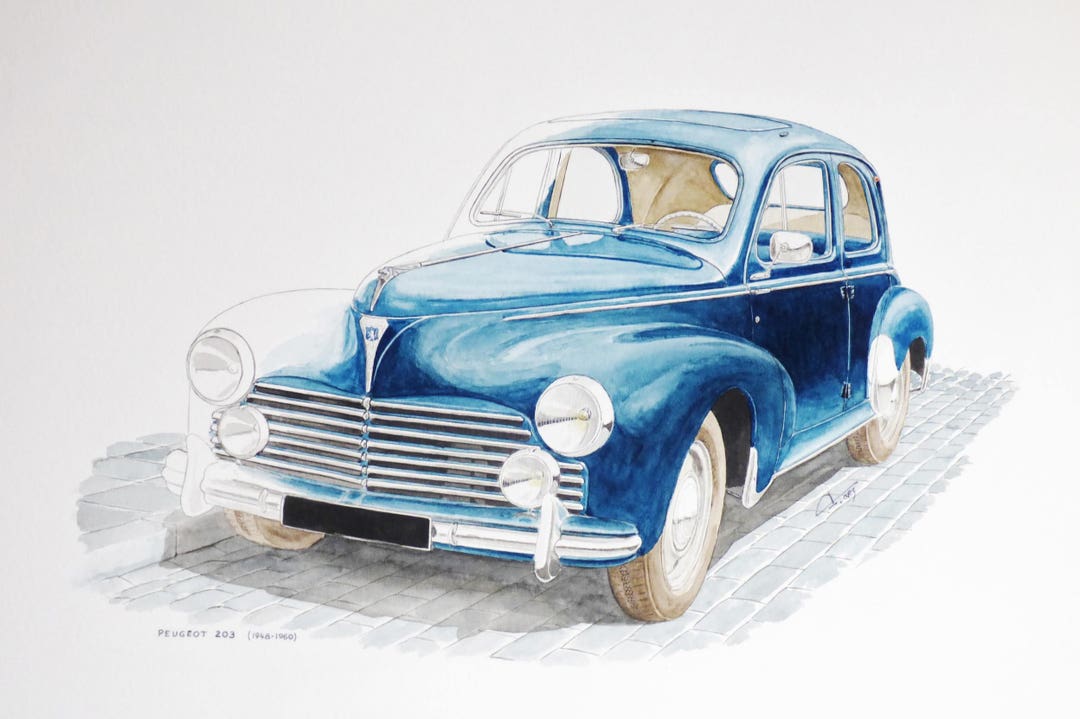 PEUGEOT 203/プジョー/ポスター Classic Car - Peugeot 203 (1948-1960) Original Painting
