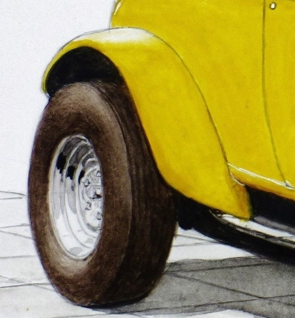 【代引き不可】 V8 Ford 1932 on Watercolor Painting Coupé,original Deuce 絵画