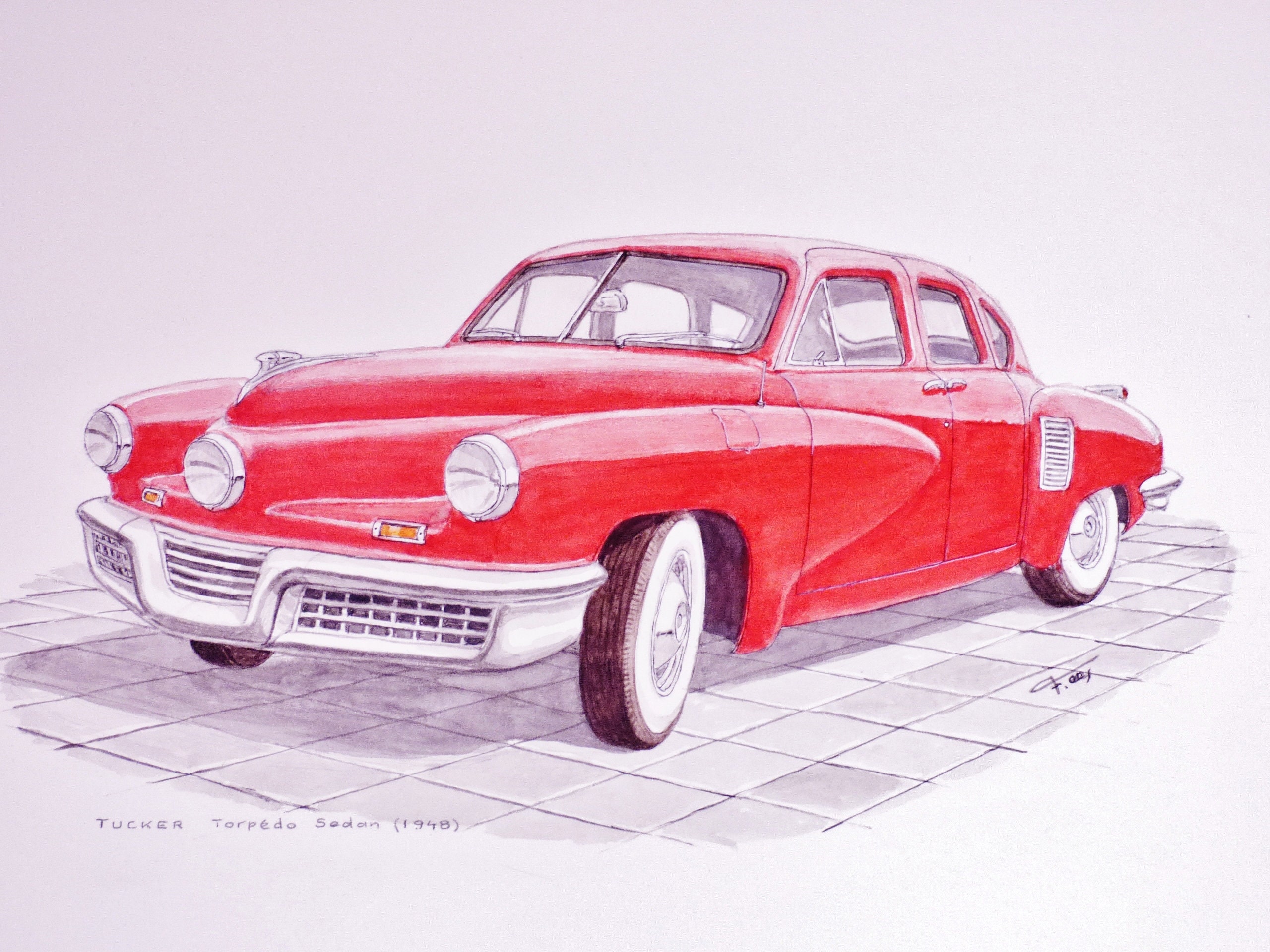 TUCKER Torpédo (1948) Original Watercolor, Car From the