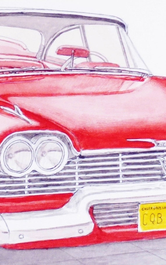 プリマス フューリー (1958) 紙にオリジナルの水彩画、映画