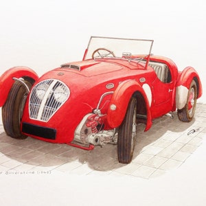 Healey Silverstone (1949)Original watercolor painting on paper, classic car