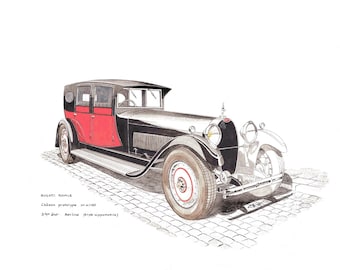 original painting BUGATTI Royale classic car on paper