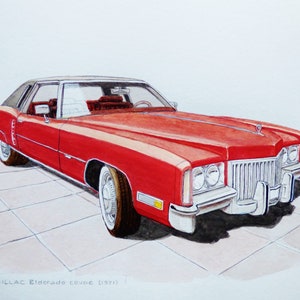 Cadillac Eldorado coupé (1971), acquarello originale su carta