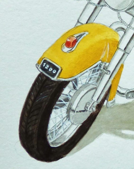 ハーレーダビッドソン 1200 (1950-60)。紙にオリジナルの水彩画 - Etsy
