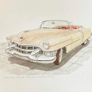 Cadillac type 62, Eldorado convertible (1953), original watercolor on paper