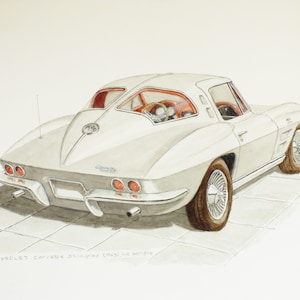 Chevrolet Corvette Stingray (1963) back view, original watercolours