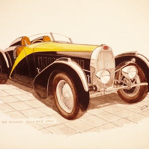 Bugatti 57 Roadster (Grand Raid) 1934 Aquarell auf Papier