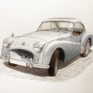 Triumph TR2 (Francorchamps coupe) 1955, oryginalna akwarela na papierze