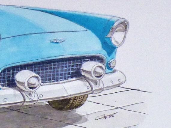 フォード サンダーバード (1956 年)、ヴィンテージカー、紙に描かれた