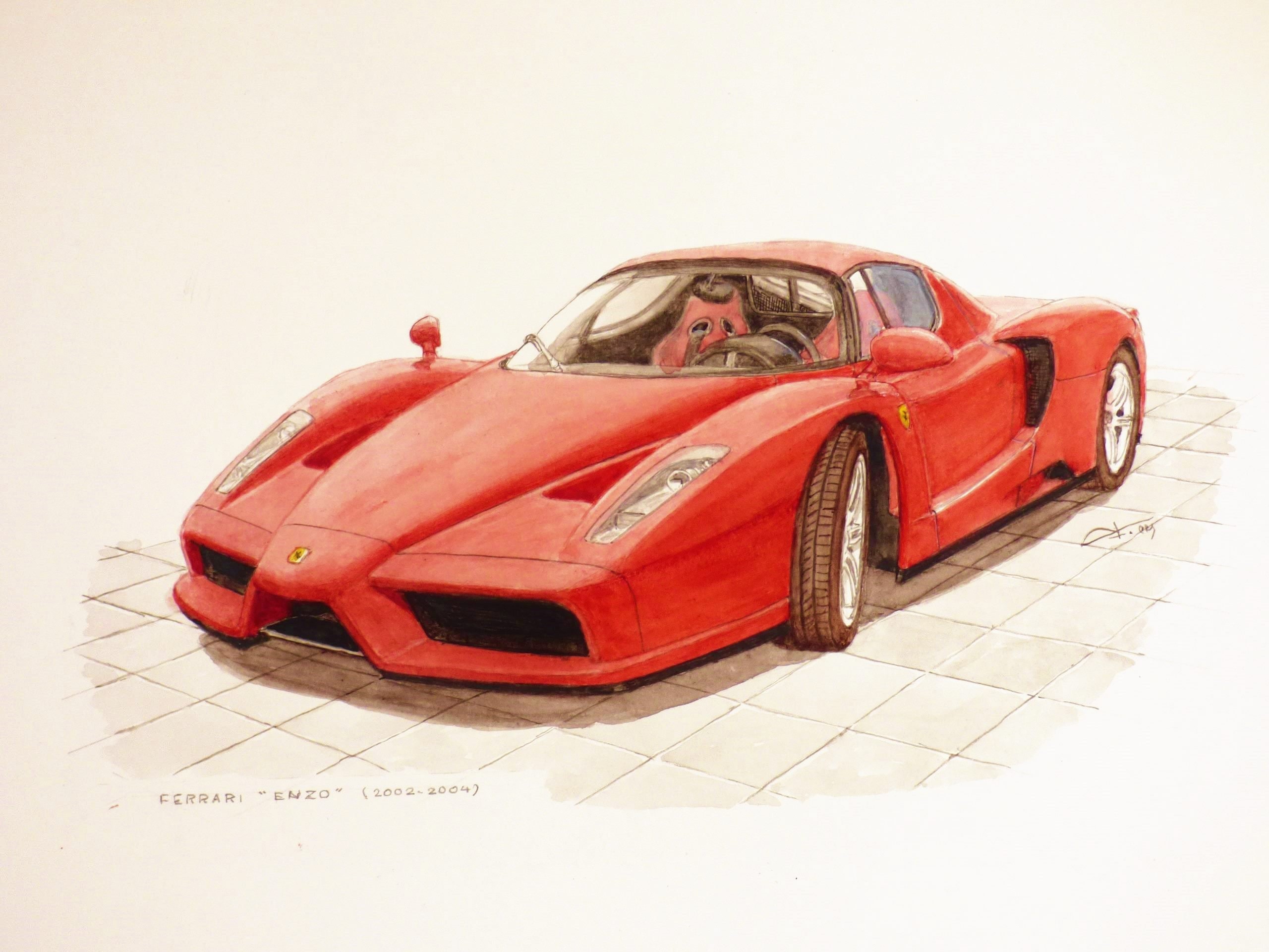 FERRARI “enzo” (2002-2004). Original Watercolor, Sports Car and