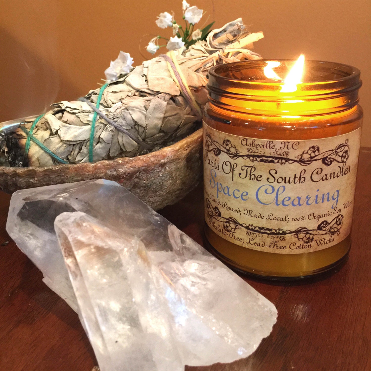 Space Clearing Candle, Organic, Soy Wax, Container Candle, Essential