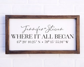Where It All Began Sign Custom Coordinates Wood Sign Latitude Longitude Sign Personalized Signs 5th Anniversary Valentines Day Gift for him