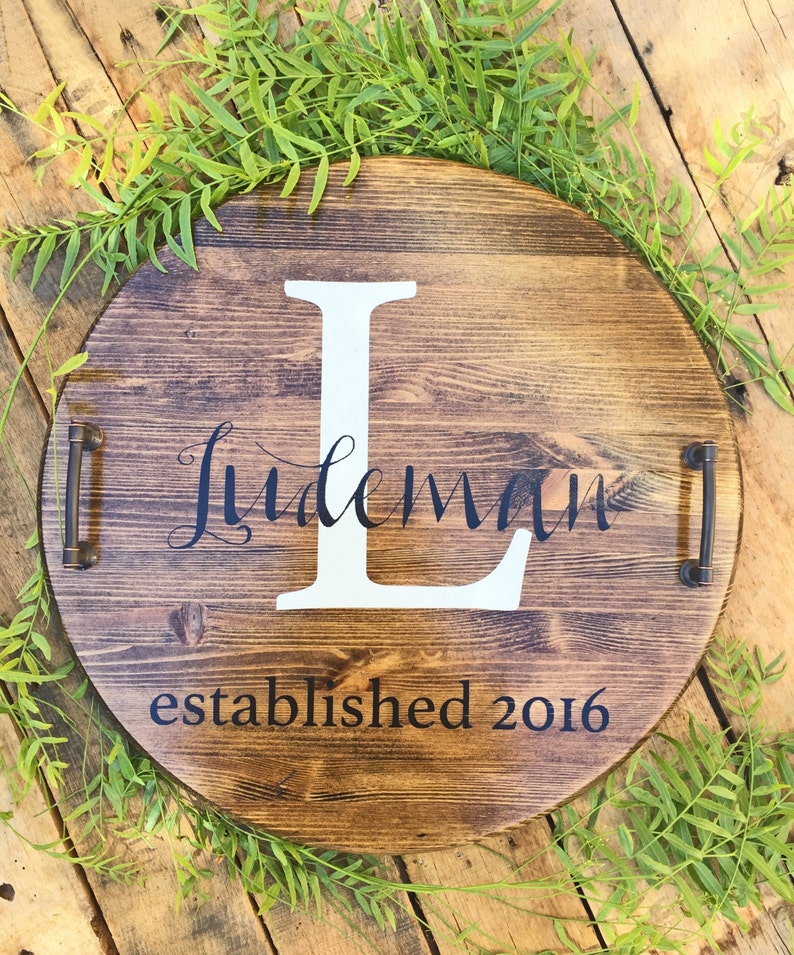 Personalized Serving Tray, Personalized Wood Serving Tray, Housewarming Gift, Wedding Gift, Wedding Shower Gift, Rustic Tray, Serving Tray image 1