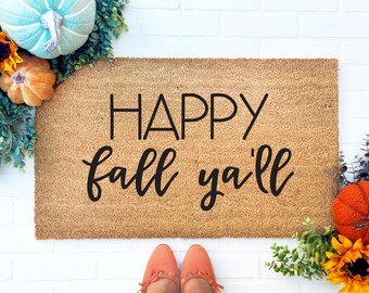 Happy Fall Yall Doormat, Fall Welcome Mat, Fall Decor, Funny Doormat, Funny Welcome Mat, Halloween Doormat, Fall Door Mat, Fall Doormat