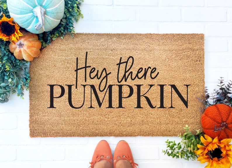 Hey There Pumpkin Doormat, Hello Pumpkin, Hi Pumpkin Door Mat, Funny Doormat, Housewarming gift, Fall Decor, Halloween Decor, Coir Doormat image 2