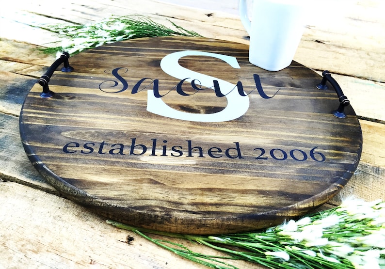 Personalized Serving Tray, Personalized Wood Serving Tray, Housewarming Gift, Wedding Gift, Wedding Shower Gift, Rustic Tray, Serving Tray image 3