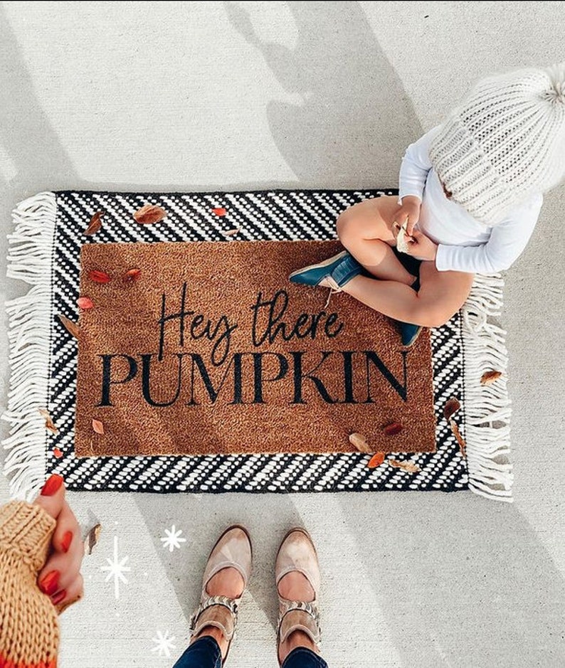 Hey There Pumpkin Doormat, Hello Pumpkin, Hi Pumpkin Door Mat, Funny Doormat, Housewarming gift, Fall Decor, Halloween Decor, Coir Doormat image 1