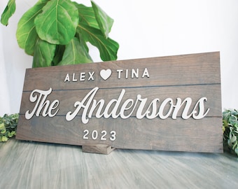 Anniversary Gift, Last Name Sign, Custom Family Name Sign, Established Sign, Personalized Wedding Sign, Farmhouse Sign, Wedding Present