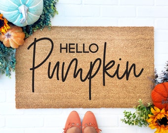 Hello Pumpkin Doormat, Hey There Pumpkin, Hi Pumpkin Door Mat, Funny Doormat, Housewarming gift, Fall Decor, Halloween Decor, Coir Doormat