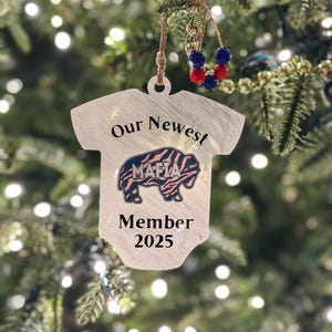 Buffalo Baby 1st Christmas Ornament | 3.5 Inch Clear Acrylic Ornament | Buffalo Bills Gift | Baby Ornament | Zebra Pattern