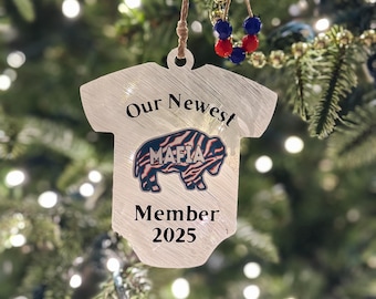 Buffalo Baby 1st Christmas Ornament | 3.5 Inch Clear Acrylic Ornament | Buffalo Bills Gift | Baby Ornament | Zebra Pattern