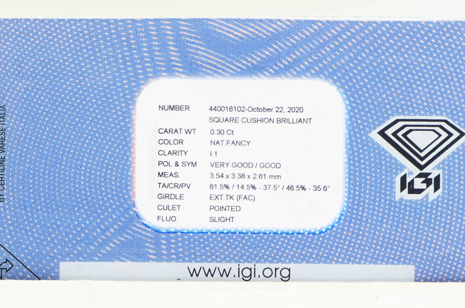 Cushion Diamond Fancy Yellow IGI Certificate 0.30 Carat I1 | Etsy