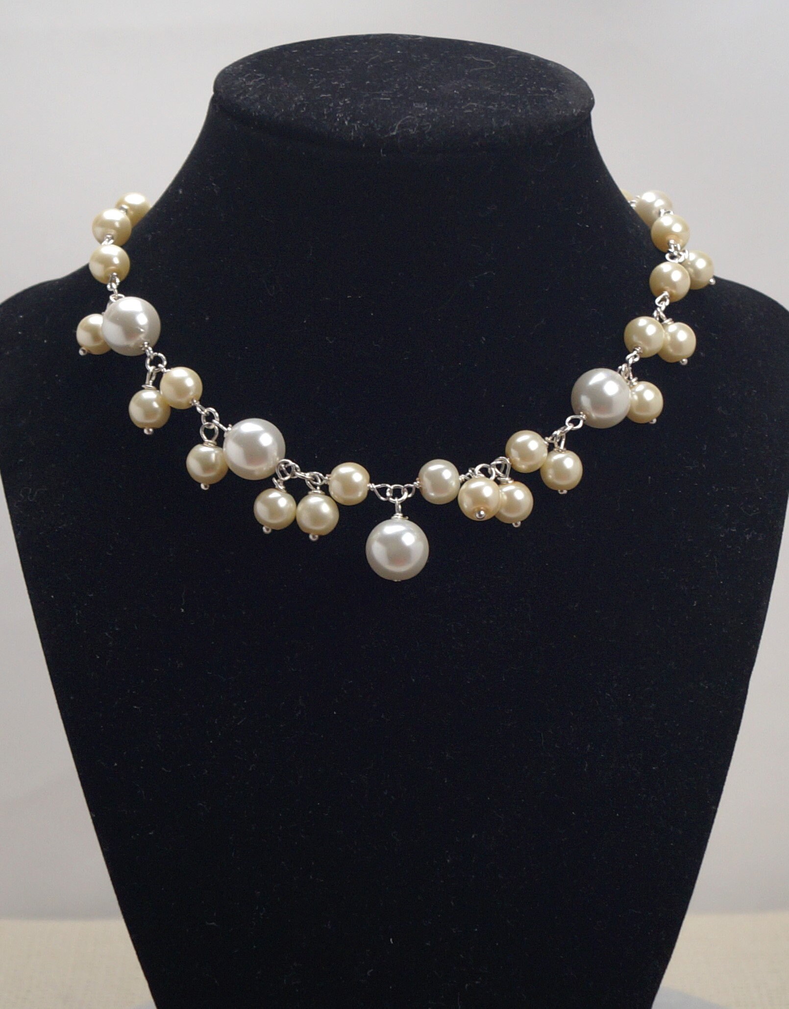 ◆ITZAVIBE◆ iac21007chain white pearl choker i-ac21-007 Pearl Choker, White Pearl Mix Size Necklace , Rosary Chain