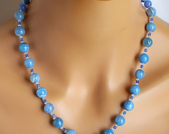 Collar de ágata azul auténtica con cristales checos