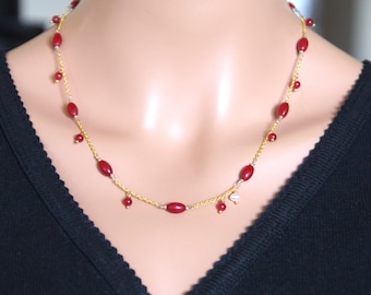 レッドコーラルビーズチョーカー：手作りシャーマンスタイルの