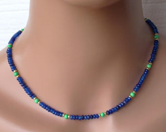 Collar de piedras preciosas, collar de jade y turquesa, piedras azules y verdes, gargantilla minimalista de gemas, piedra natal de agosto y diciembre.