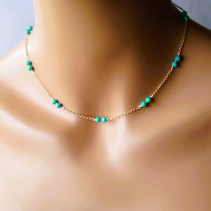 Turquoise Necklace, Gemstone, Dainty Blue Green Turquoise Choker, Minimalist, Gemstone Layering Necklace, December Birthstone.