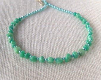 Green Agate and Pearl Necklace, December Birthstone