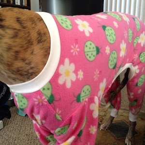 Dog Fleece ladybug pj&#39;s or winter romper custom fit. Any breed.