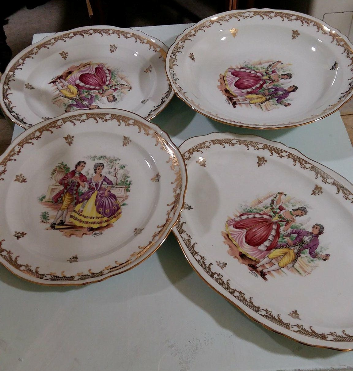 Ensemble 8 Pièces Plats Vintage Porcelaine Limoges Style Fragonard