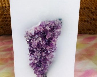 Crystal Candle~ Tall Square White Purifying Candle or Protecting Black Candle with an inlaid Amethyst Crystal Cluster! Burns for 200 hours