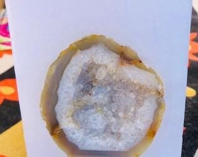 Crystal Geode Candle~ Tall White Square Purifying Candle with an inlaid Crystal Quartz Geode Burns for 200 hours illuminating when lit!